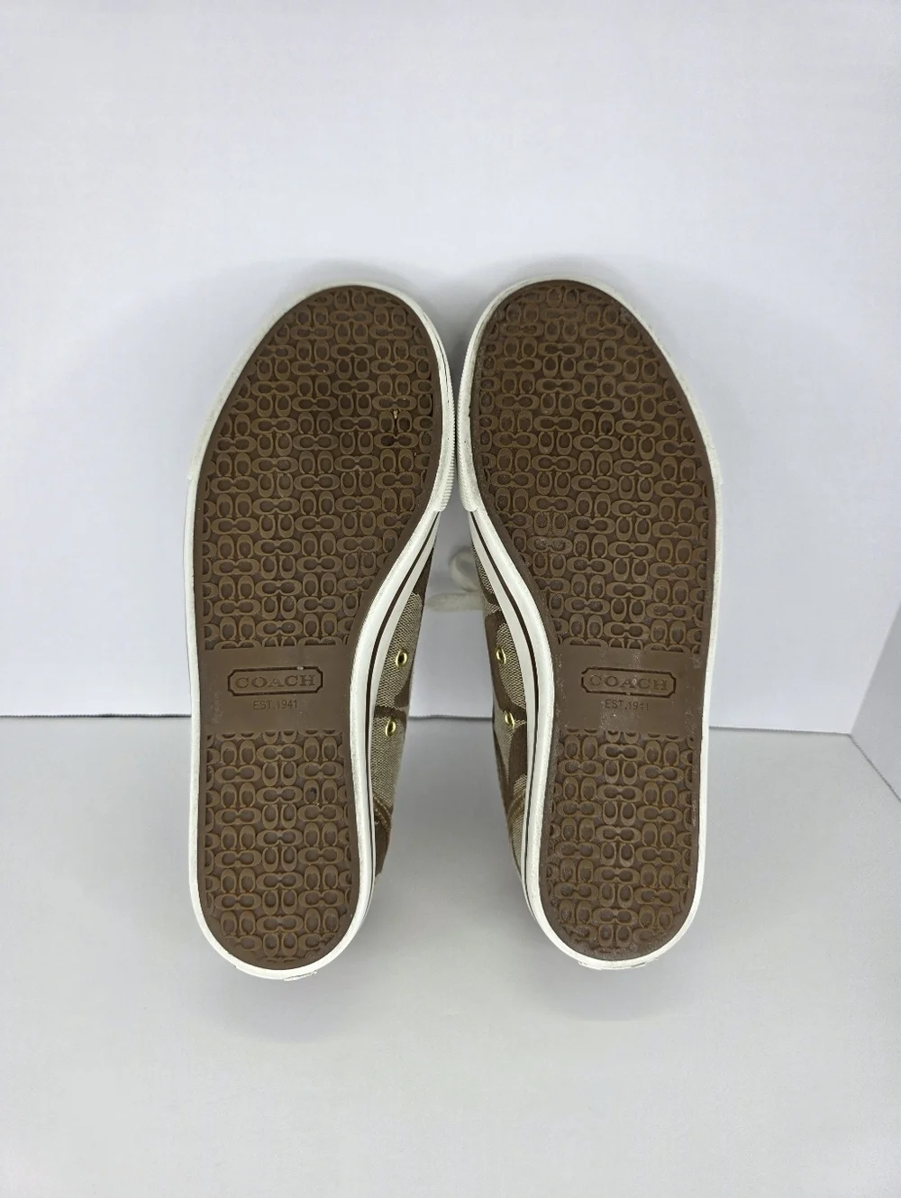 Y2K COACH Dalia II C Signature Classic Khaki Gold Brown Tennis Shoes Size 7.5 B